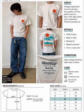 Free & Easy Relax & Enjoy Life Graphic TEE White Beach Umbrella Sun Tee Small